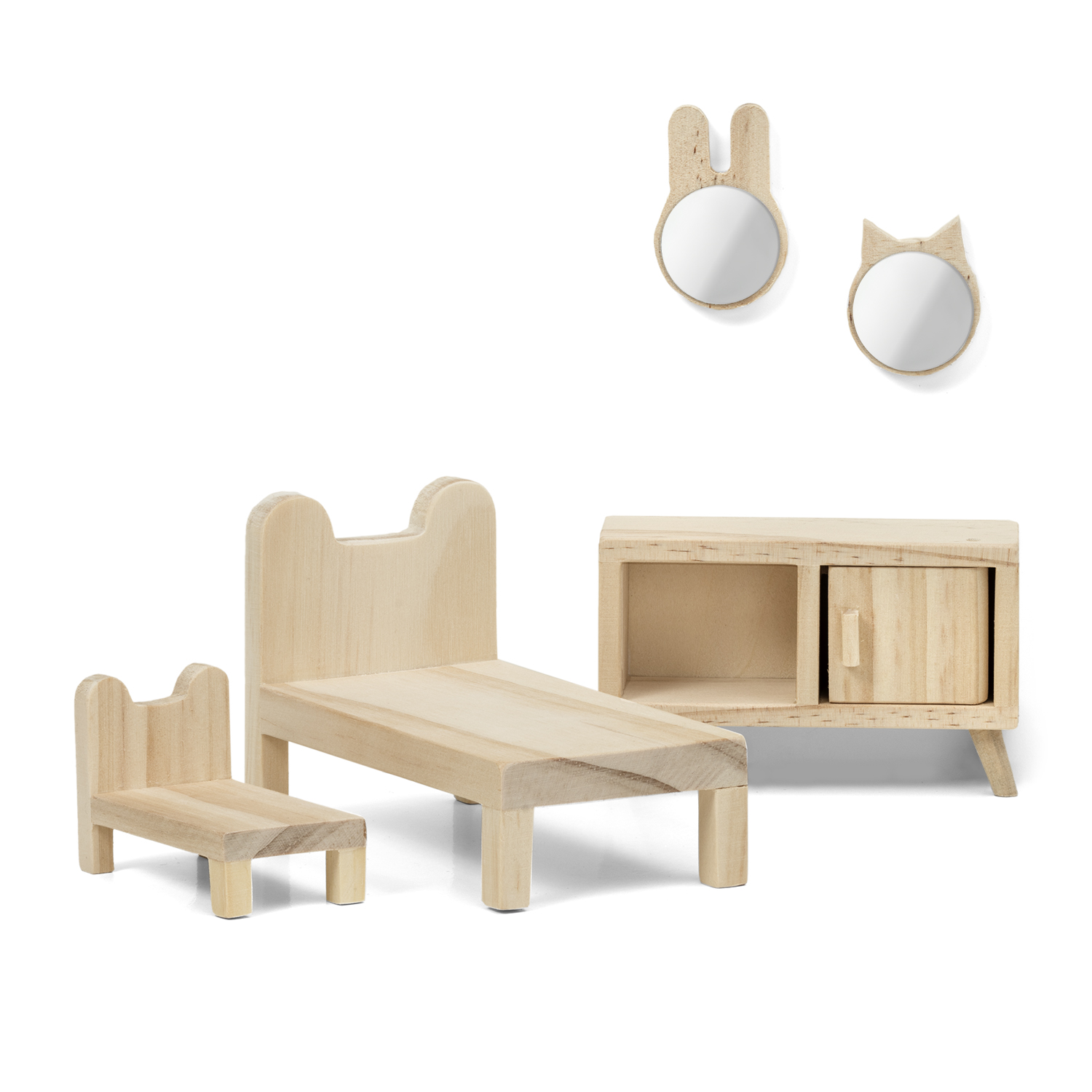 Wooden toys lundby dollhouse furniture bedroom set natural wood