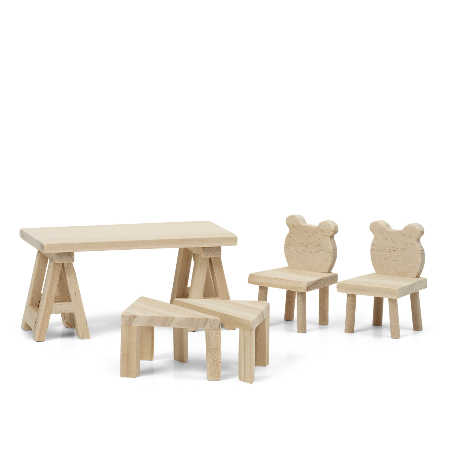 Arts and Craft lundby dollhouse furniture table & chairs natural wood