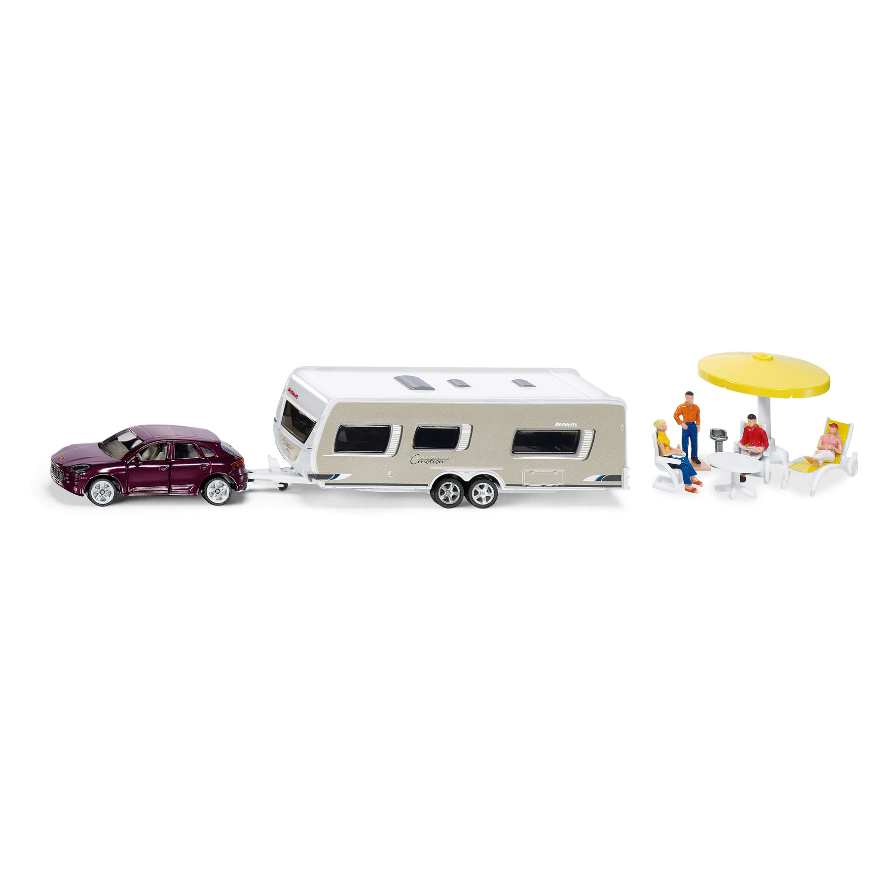 Legetøjsbiler siku personbil med campingvogn 1:55