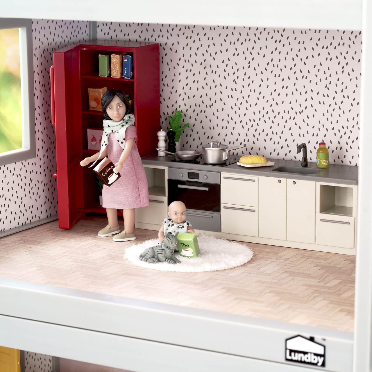 Dukkehusmøbler & tilbehør lundby dukkehusmøbler kjøkkeninnredning kjøleskap, komfyr & vask basic