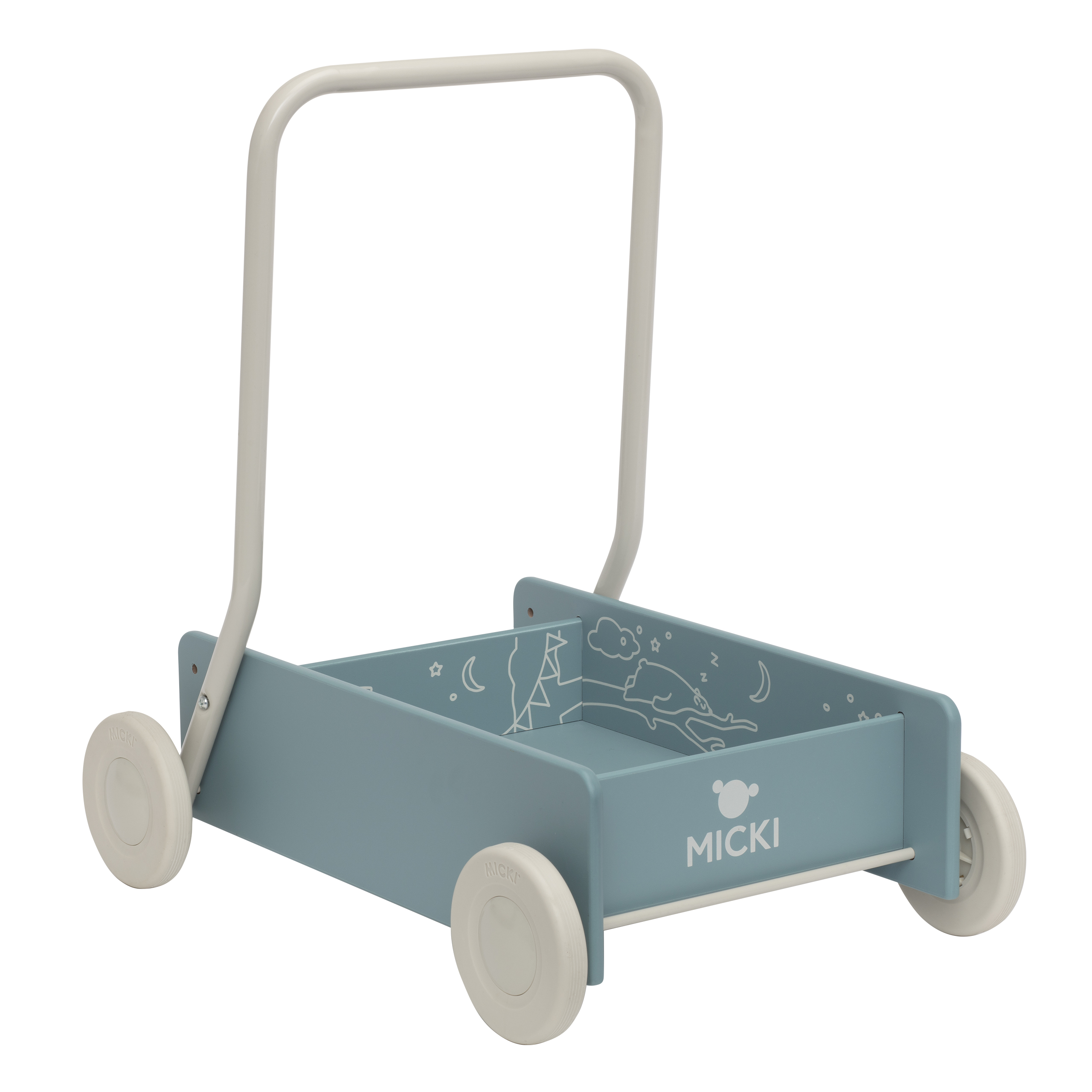Micki micki lær å gå-vogn blå