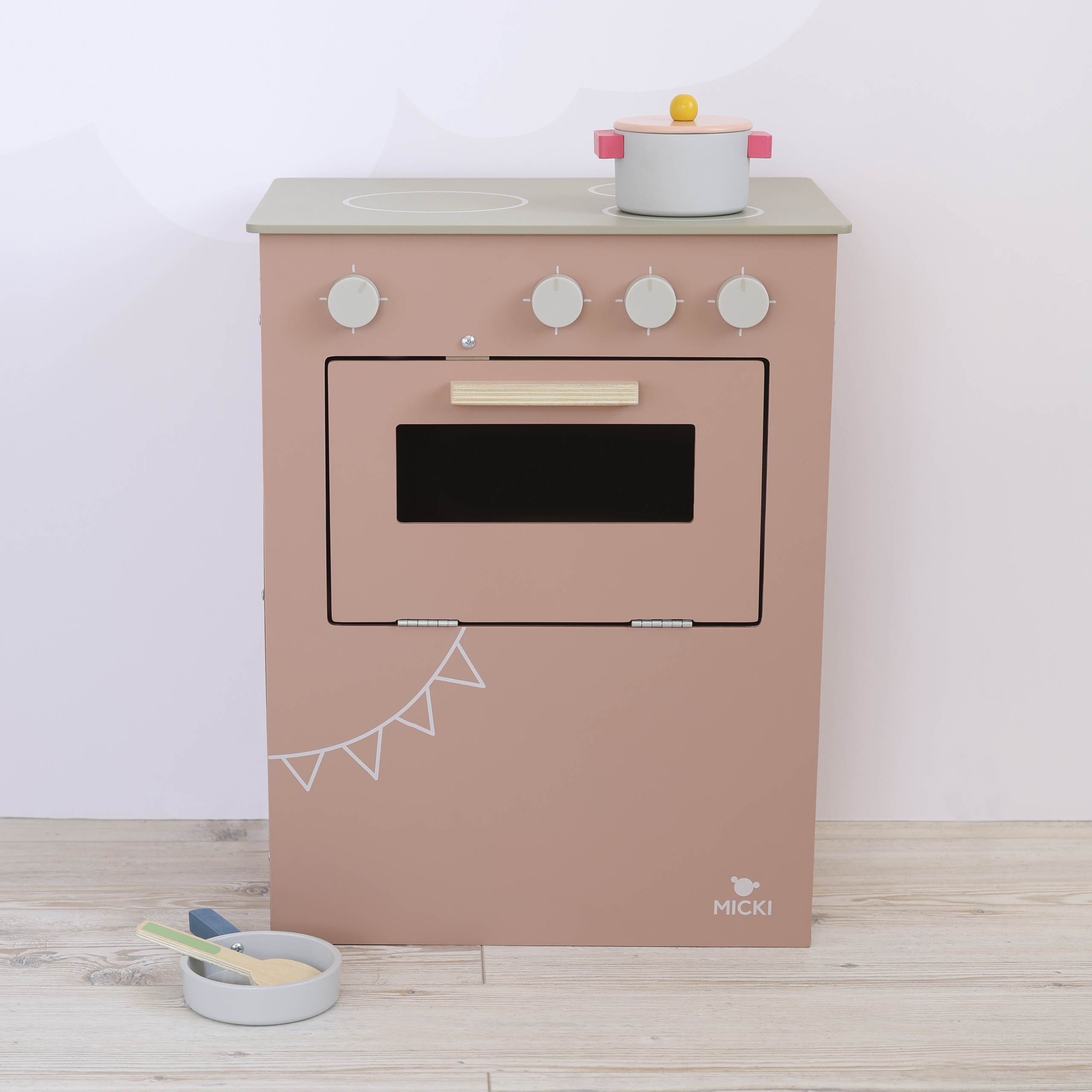 Wooden toys micki toy stove pink
