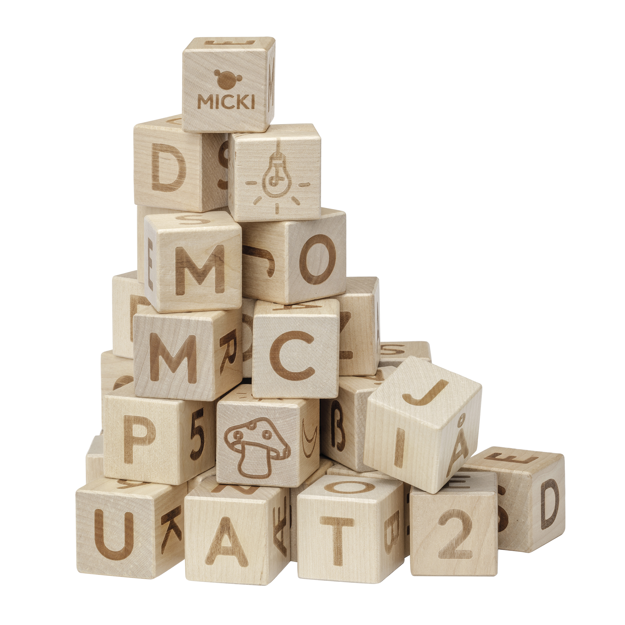 Wooden toys micki alphabet blocks 36 pcs premium
