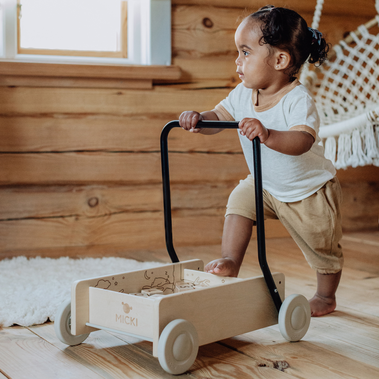 Babyleksaker micki lära-gå-vagn trä premium