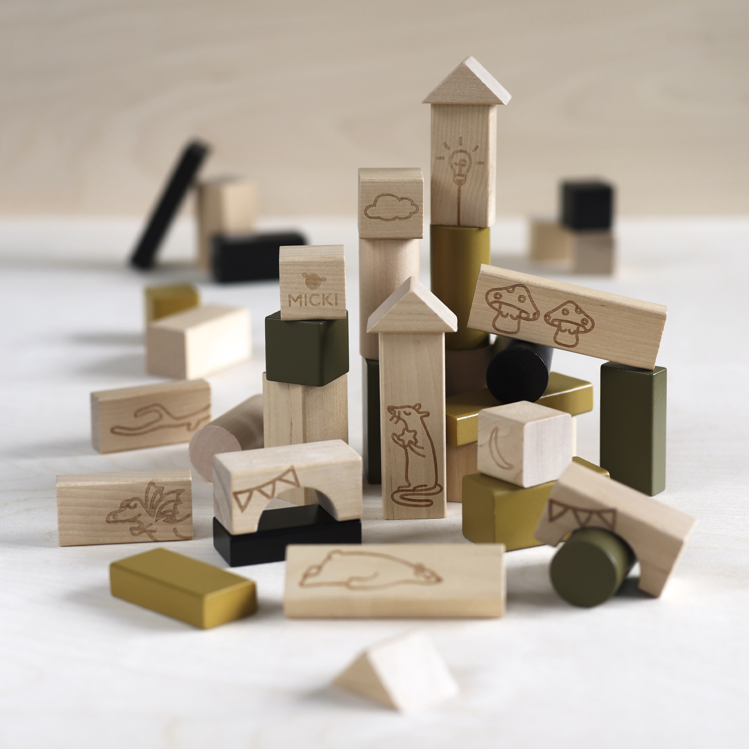 Wooden toys micki building blocks 40 pcs premium