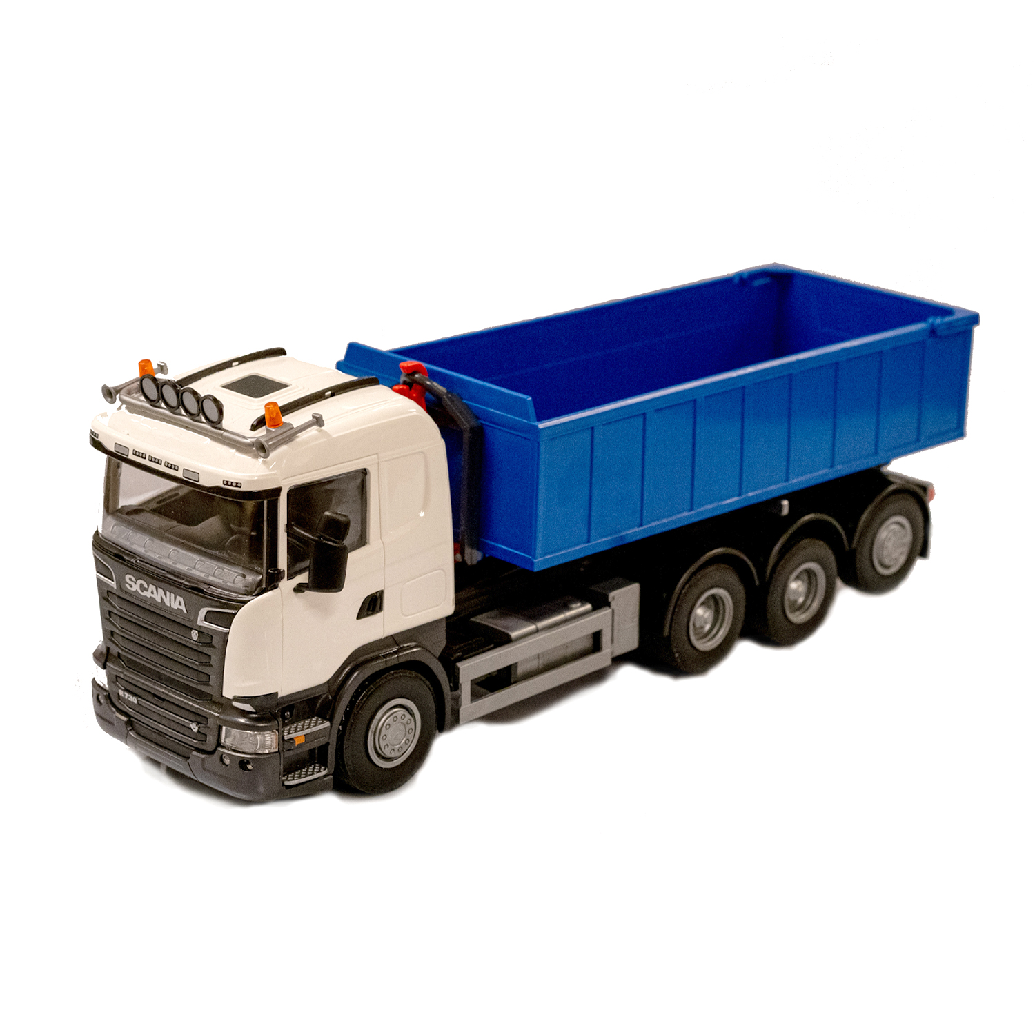 Lastbiler emek legetøjsbil lastbil med løftekrog scania hvid 1:25