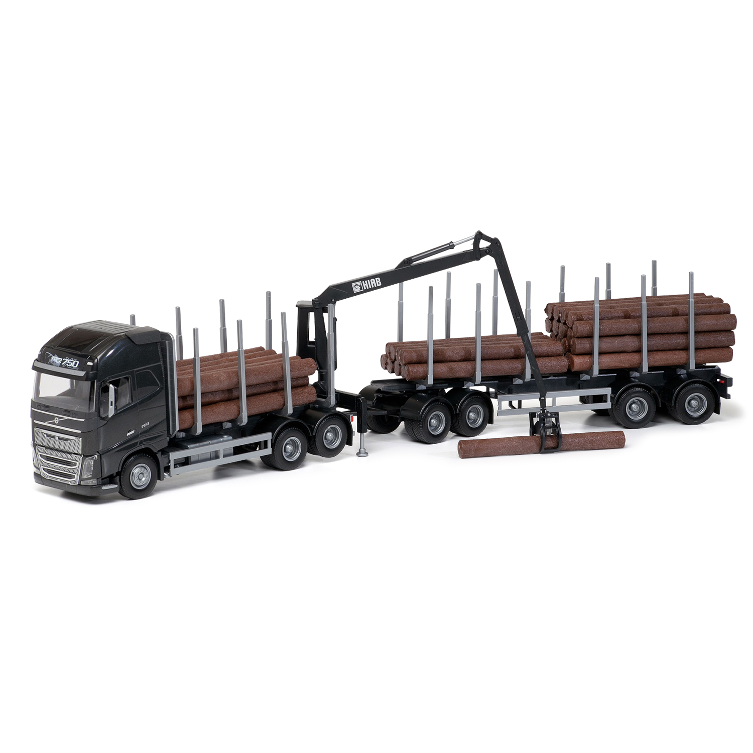 Työajoneuvot emek toy car timber truck volvo fh16/750 black 1:25