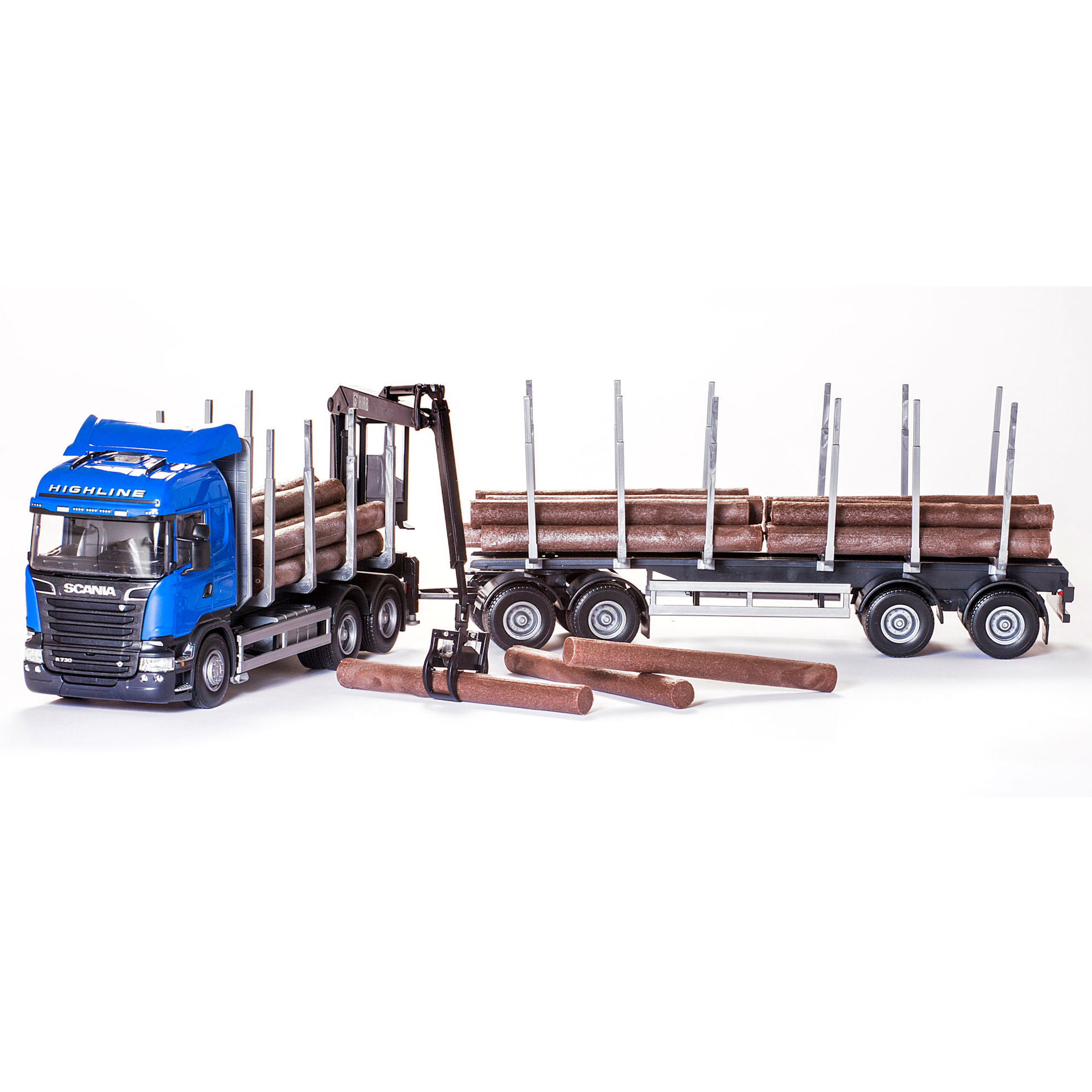 Arbejdskøretøjer emek legetøjsbil tømmerbil scania blå 1:25