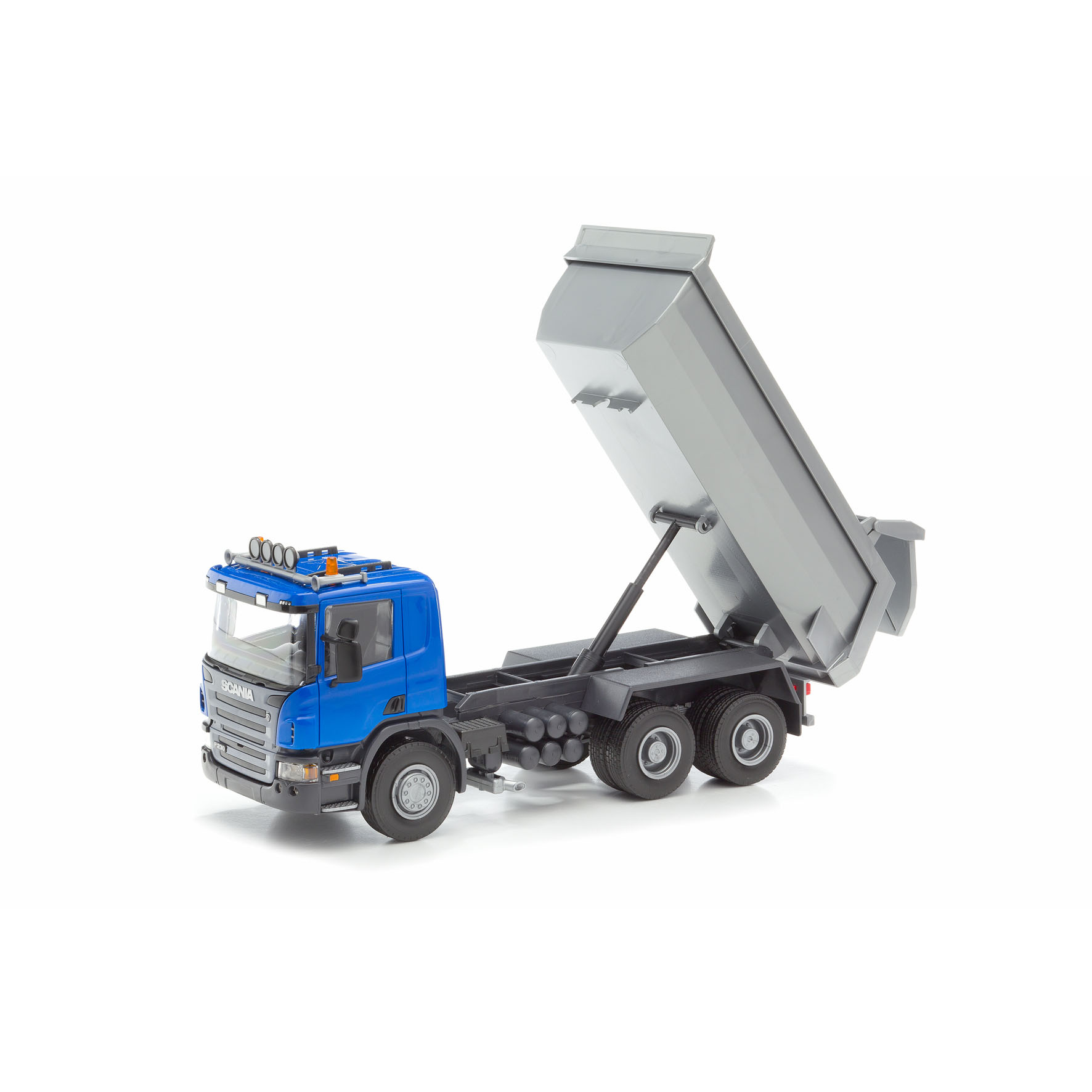 Lastbiler emek legetøjsbil affaldsbil scania 3-akslet blå 1:25