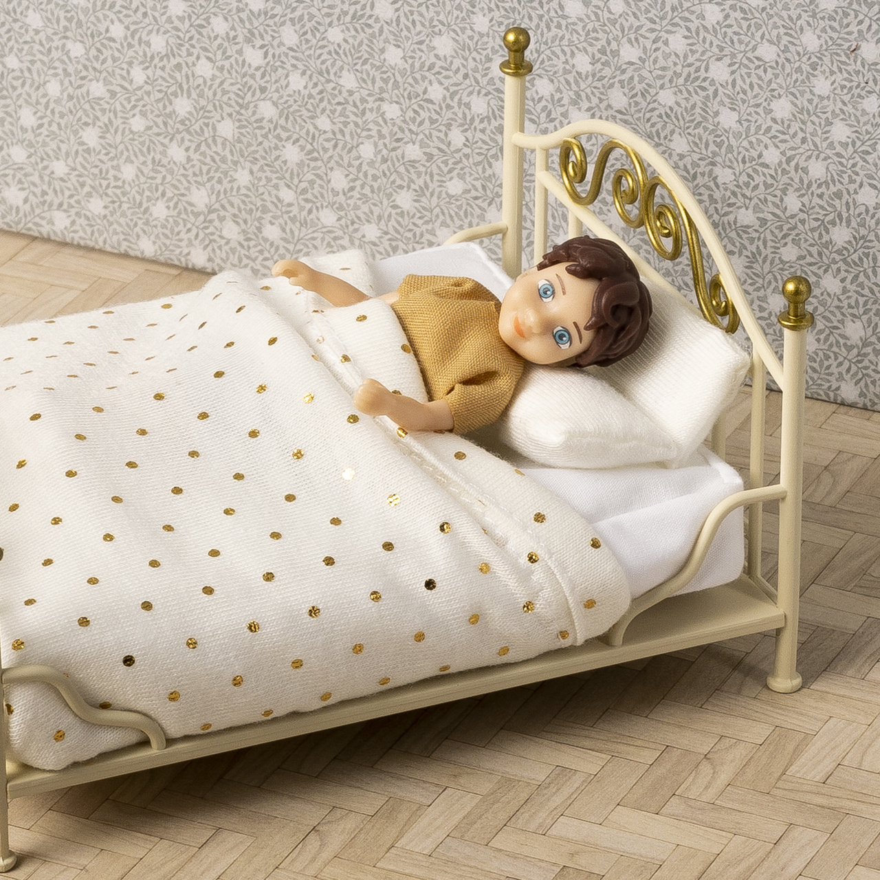 Doll house furniture & doll house accessories lundby dollhouse furniture bedroom set brass