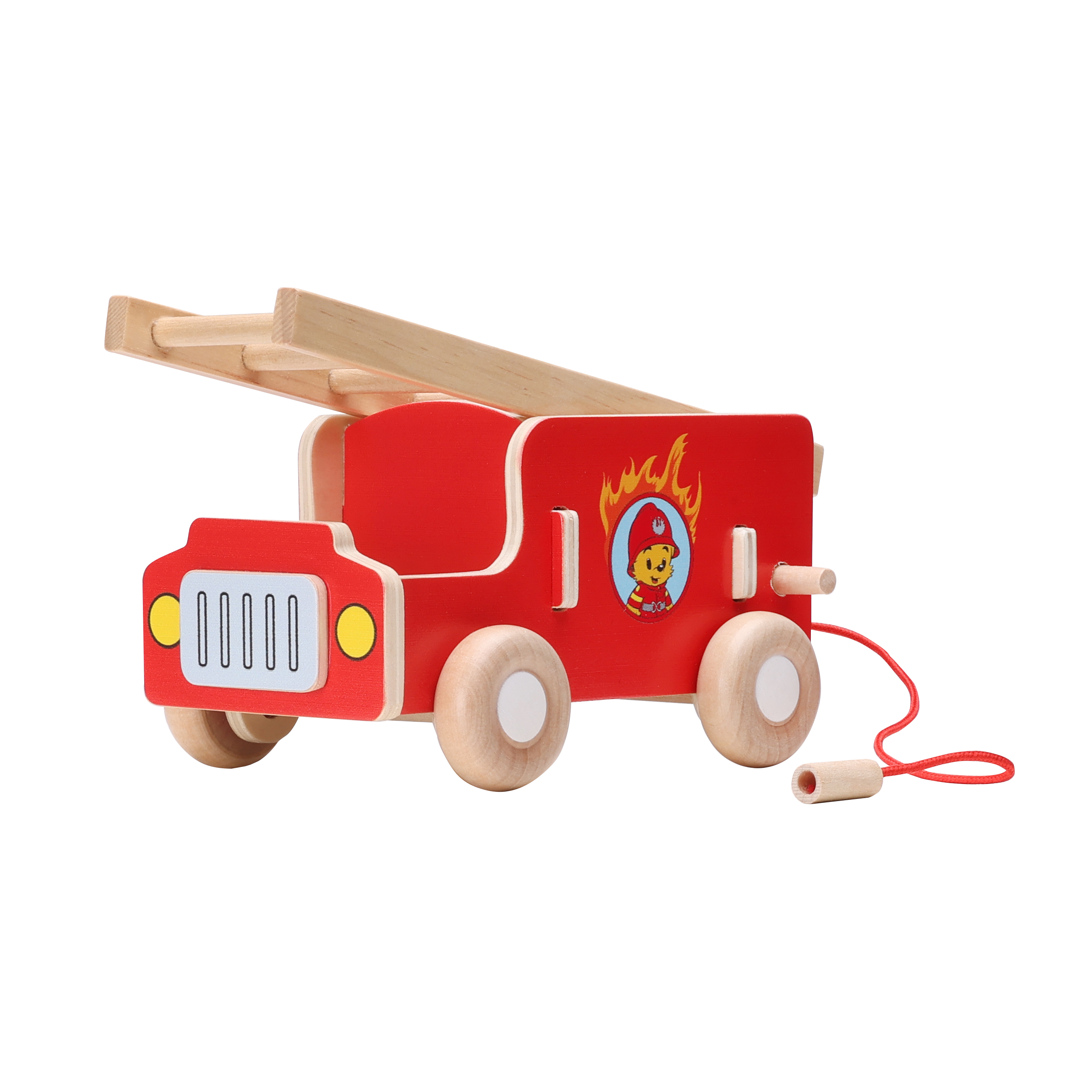 Arbetsfordon bamse leksaksbil brandbil i trä
