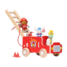 Arbetsfordon bamse leksaksbil brandbil i trä