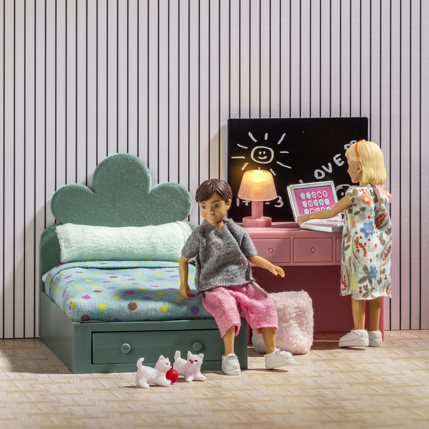 Dukkehusmøbler & tilbehør lundby dukkehusmøbler tenåringsrom med belysning